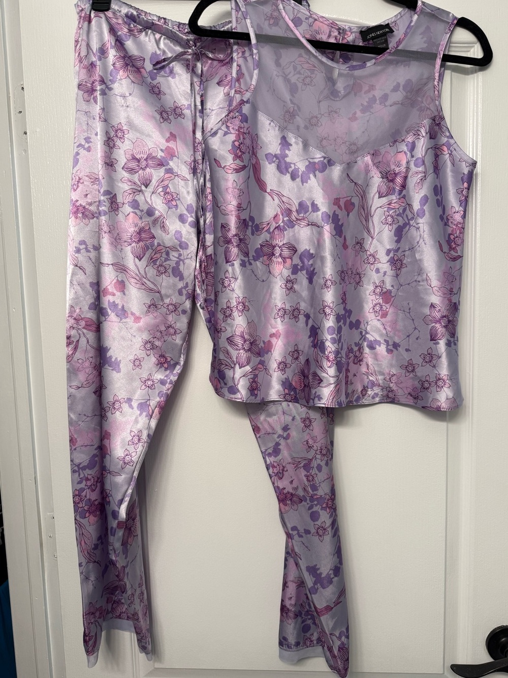 Jones New York Womens M Floral Satin Pajama Set Purple Y2K Lounge Sleepwear